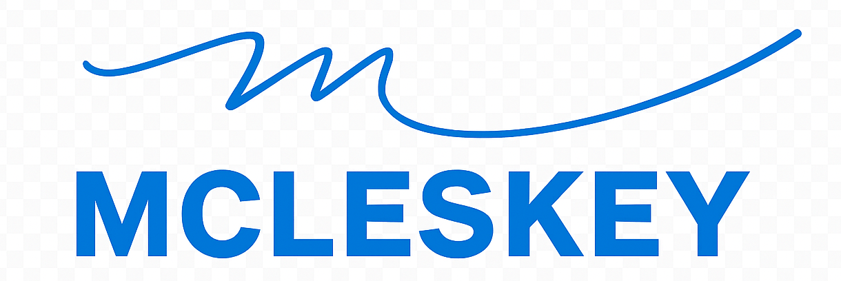 The image features the word "MCLESKEY" in blue text with a blue squiggly line above the letter 